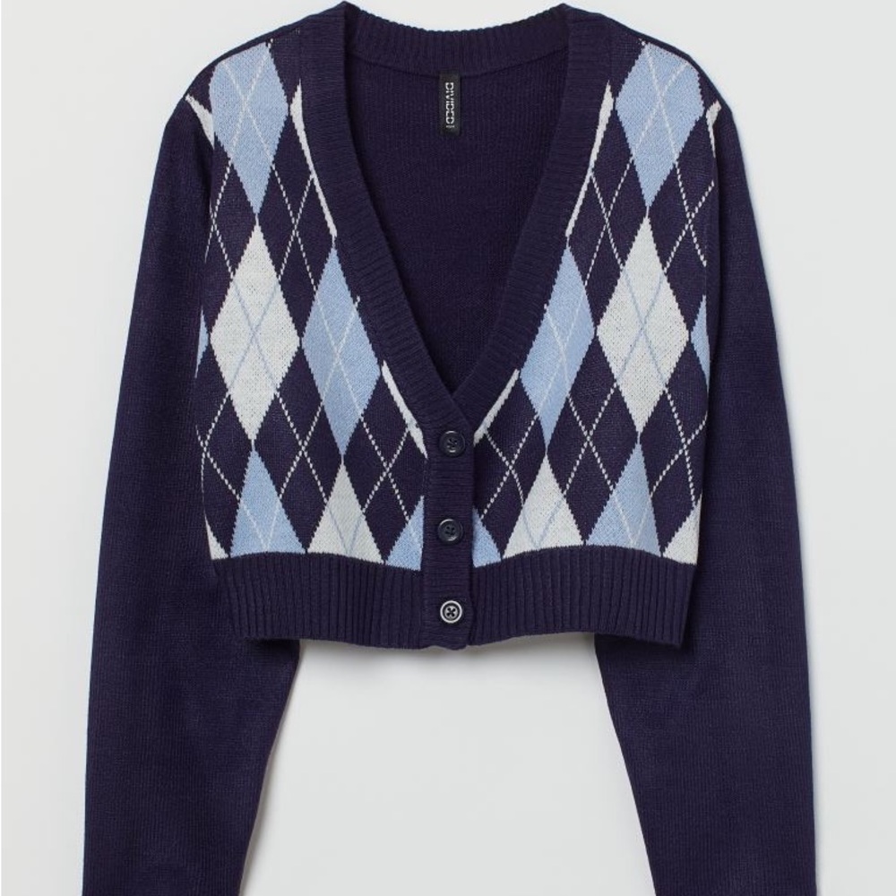 h&m cropped argyle cardigan